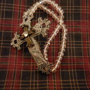 Cross bracelet with pink crystal band